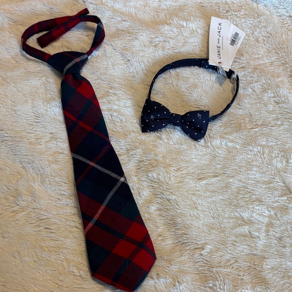 Janie and Jack Navy Polka Dot Bow Tie and Plaid Tie